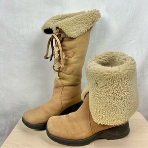 LA CANADIENNE Genuine Shearling Leather Knee High‎ Lace Up Winter Boots Sz 6